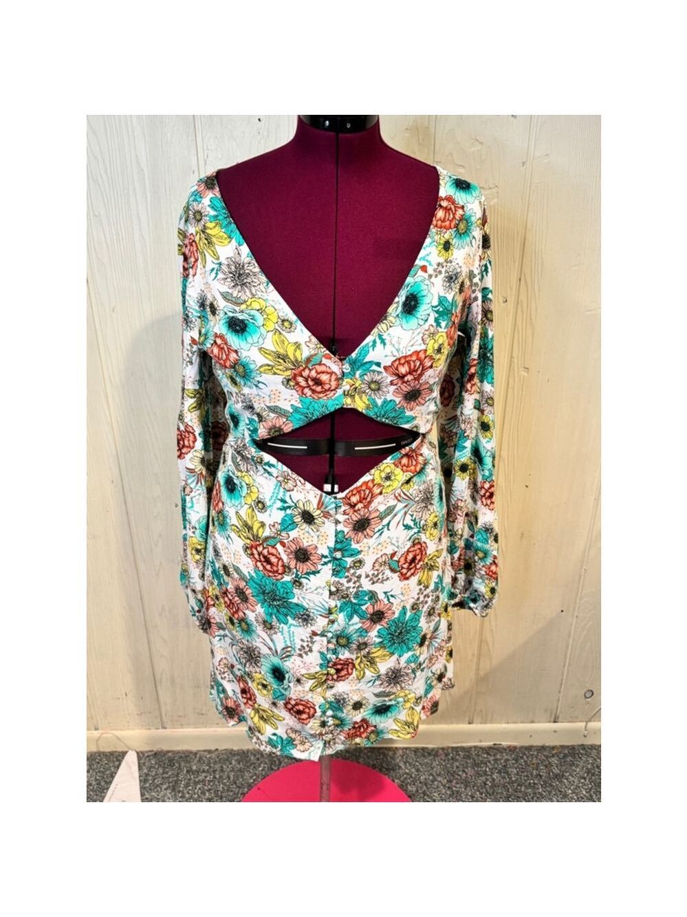 AFRM Sayla Mini Dress Teal Garden Multi Color Large